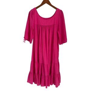 Vtg. Two Potato Tiered Dress Puff 3/4 Sleeves Flowy Boho-Chic Pink Large